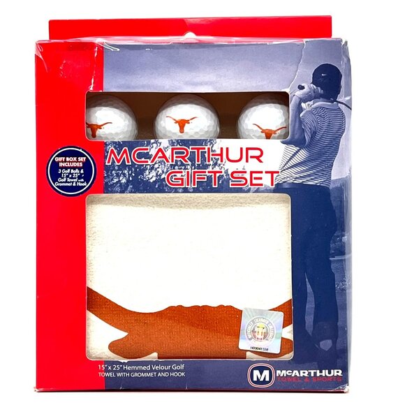 McArthur Texas Longhorns Gift Set 15"x25" Velour Golf Towel 3 Logo Golf Balls - Picture 1 of 12